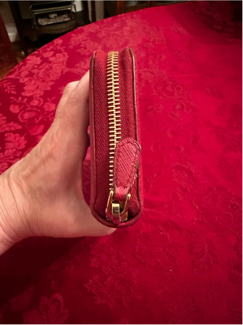 Prada Red Saffiano Leather Long Zip Around Wallet